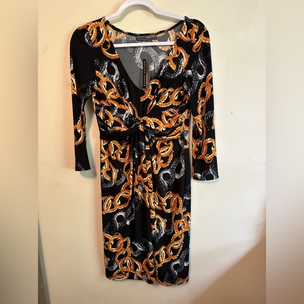 Muse For Boston Proper NWT VTG Chain Link Dress Long Sleeve Size 8‎